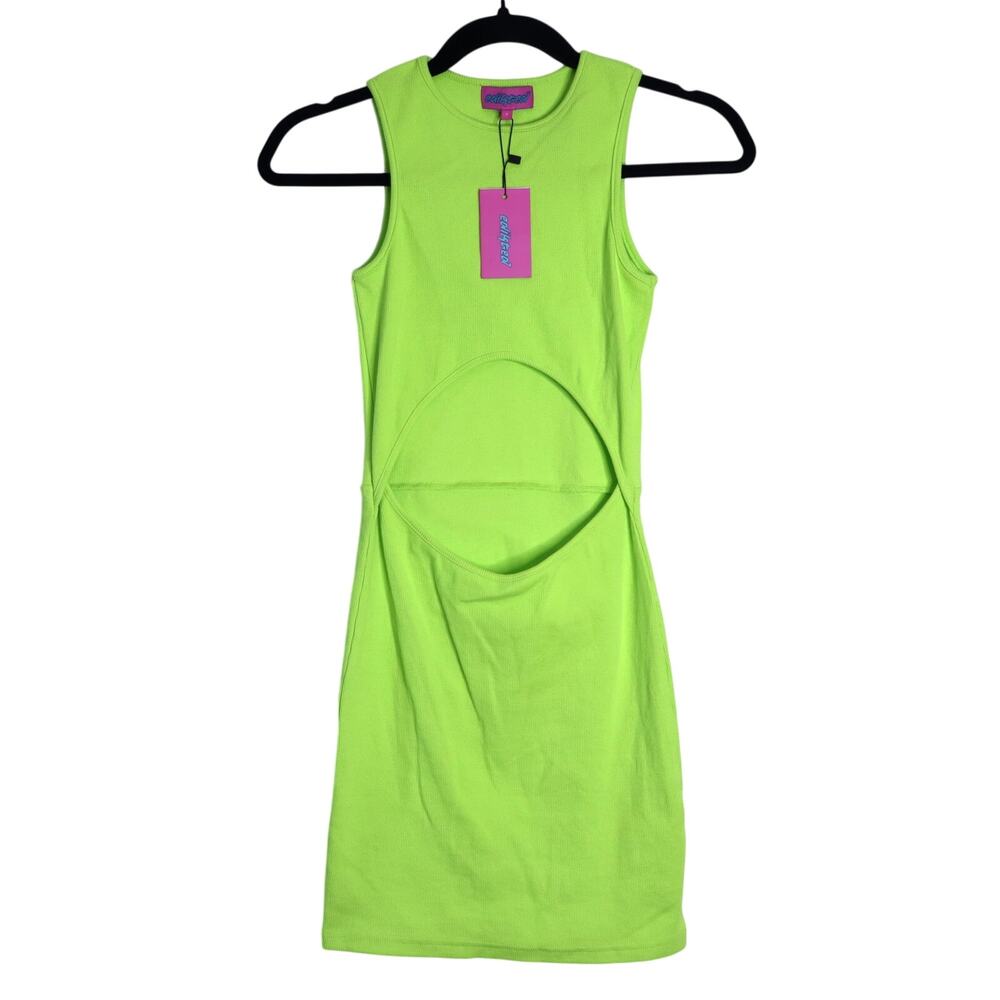 EDIKTED NWT Cut Out Tank Dress Neon Green Crew Neck Ribbed Women's S